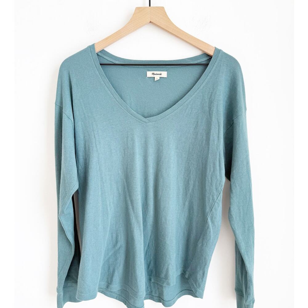 Madewell V-Neck Long Sleeve Tee Top Size XS Blue Green